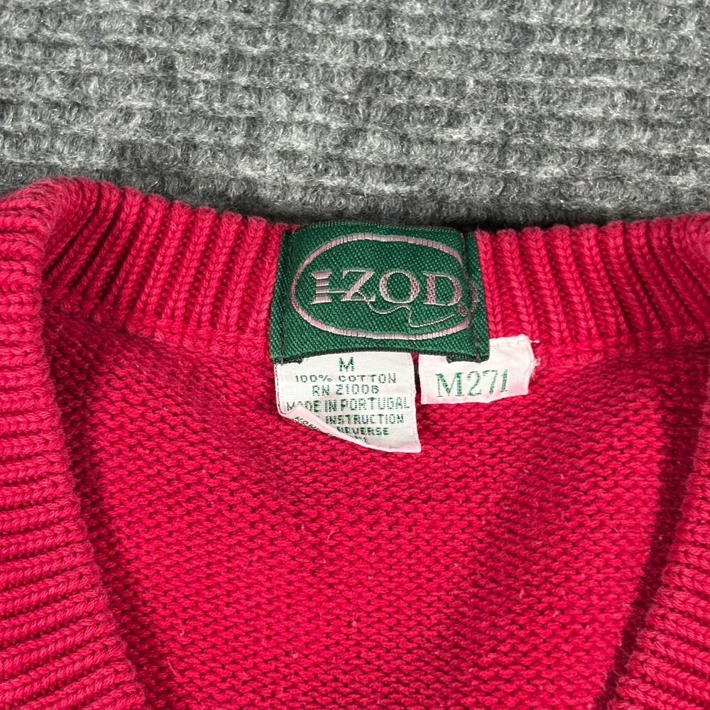 IZOD Sweater Vest Men Medium Red Blue Green Geometric V Neck Cotton Vest - Picture 2 of 5